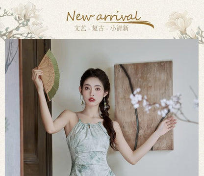 Halter-Neck Tie-Dyed Shirred Midi A-Line Dress / Shrug / Set