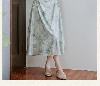 Halter-Neck Tie-Dyed Shirred Midi A-Line Dress / Shrug / Set