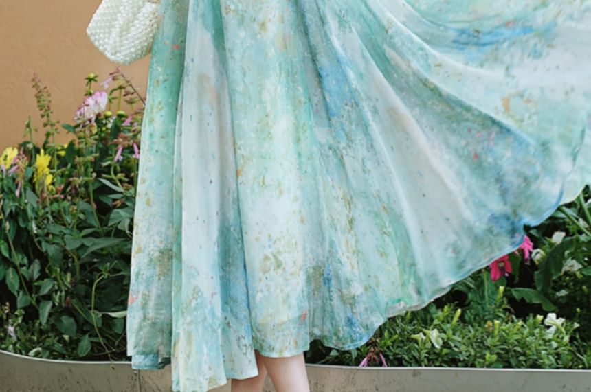 Spaghetti Strap Floral Ruffle Maxi Sundress / Plain Light Jacket / Set