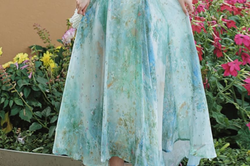 Spaghetti Strap Floral Ruffle Maxi Sundress / Plain Light Jacket / Set