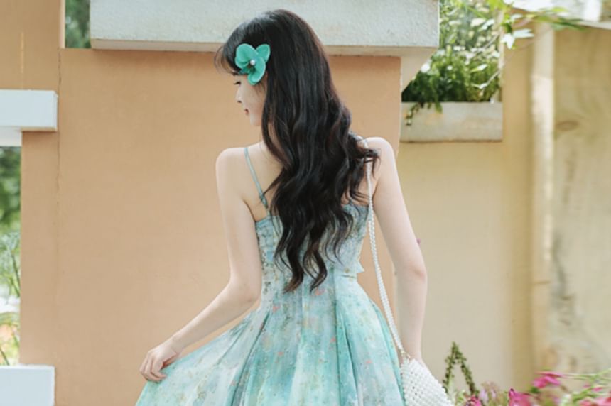 Spaghetti Strap Floral Ruffle Maxi Sundress / Plain Light Jacket / Set