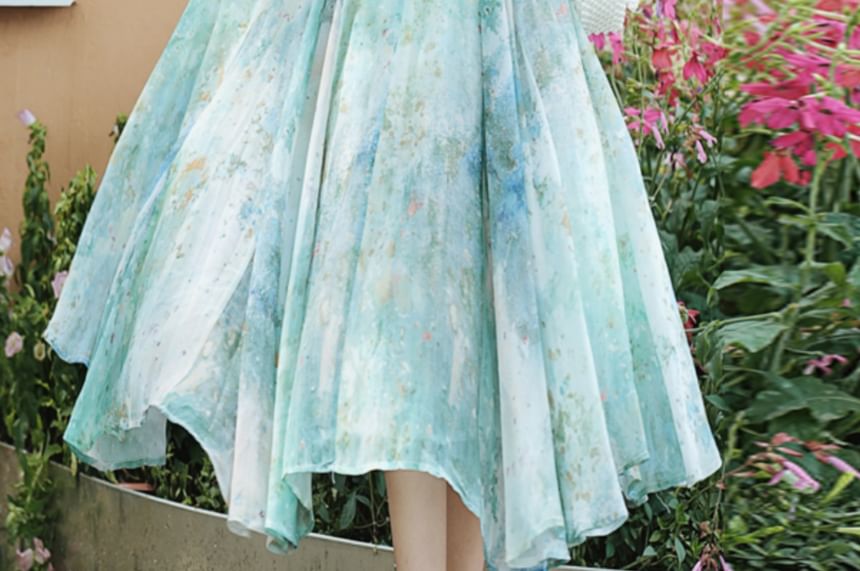 Spaghetti Strap Floral Ruffle Maxi Sundress / Plain Light Jacket / Set