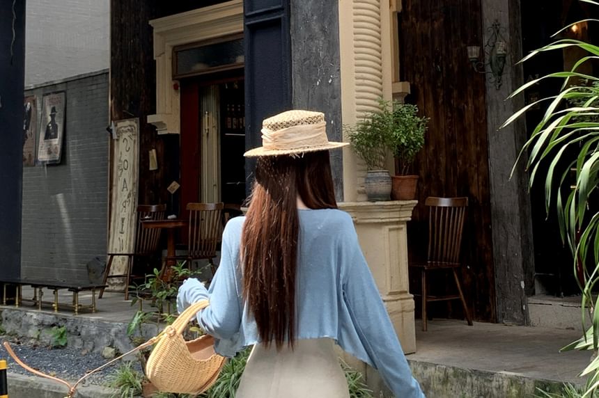 Spaghetti Strap Tie Dye Ruffle Maxi Sundress / Plain Lettuce Edge Cardigan / Set