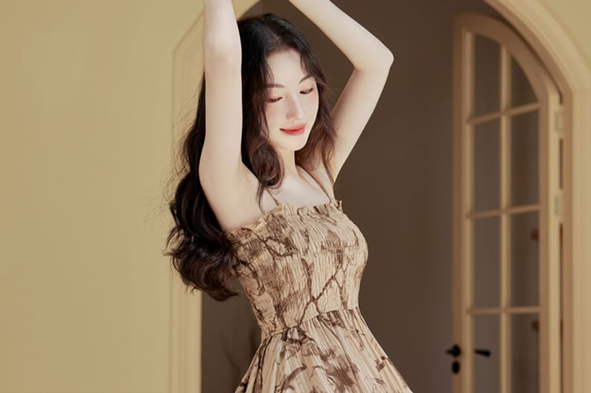 Plain Faux Leather Single-Breasted Jacket /Spaghetti Strap Tie Dye Midi Sundress / Set