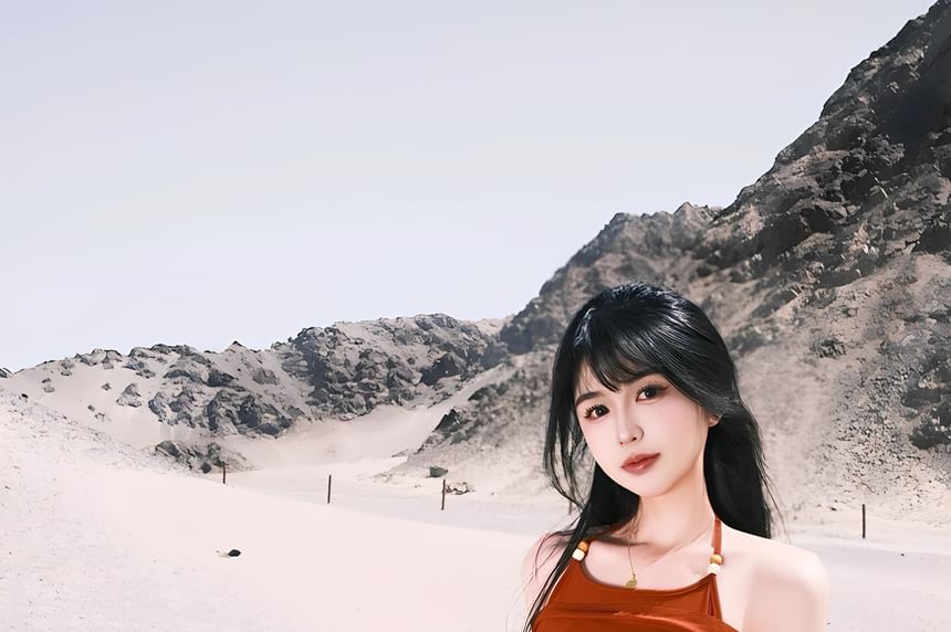 Long-Sleeve Cold-Shoulder Plain Beaded T-Shirt / High Rise Plaid Patchwork Maxi A-Line Skirt / Faux Leather Belt / Set