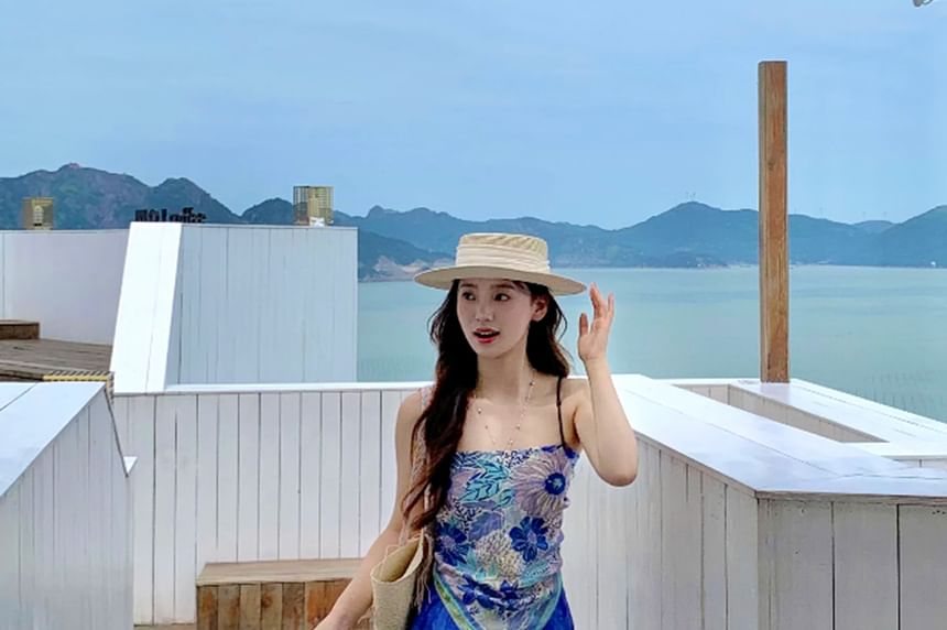 Floral Asymmetrical Cami Top / High Waist Plaid Wide Leg Pants / Set