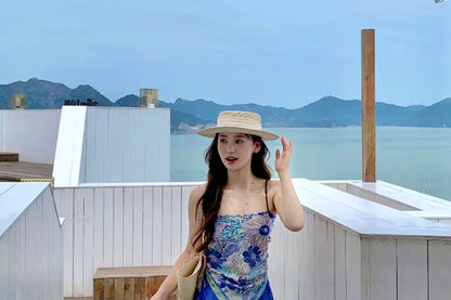 Floral Asymmetrical Cami Top / High Waist Plaid Wide Leg Pants / Set