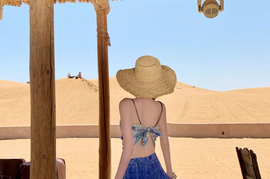 Floral Asymmetrical Cami Top / High Waist Plaid Wide Leg Pants / Set