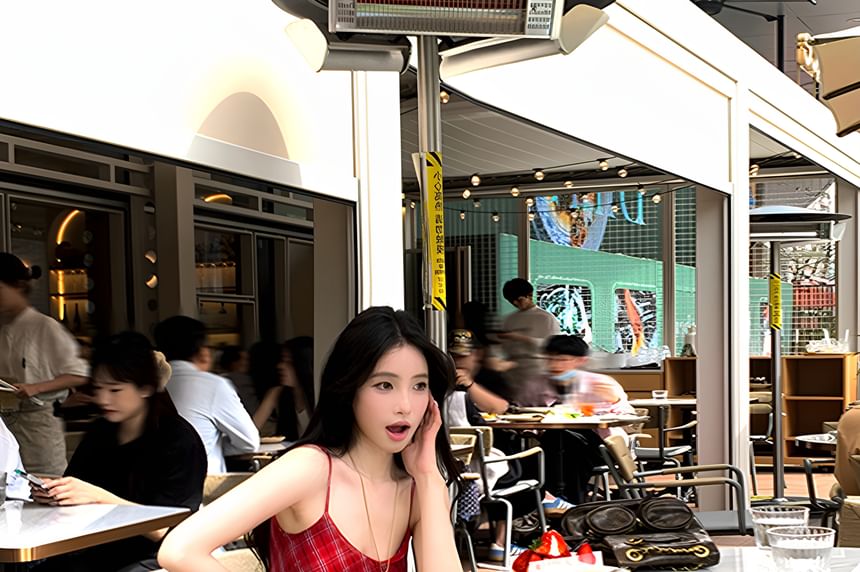 Spaghetti Strap Scoop Neck Plaid Maxi Sundress / Belt / Set