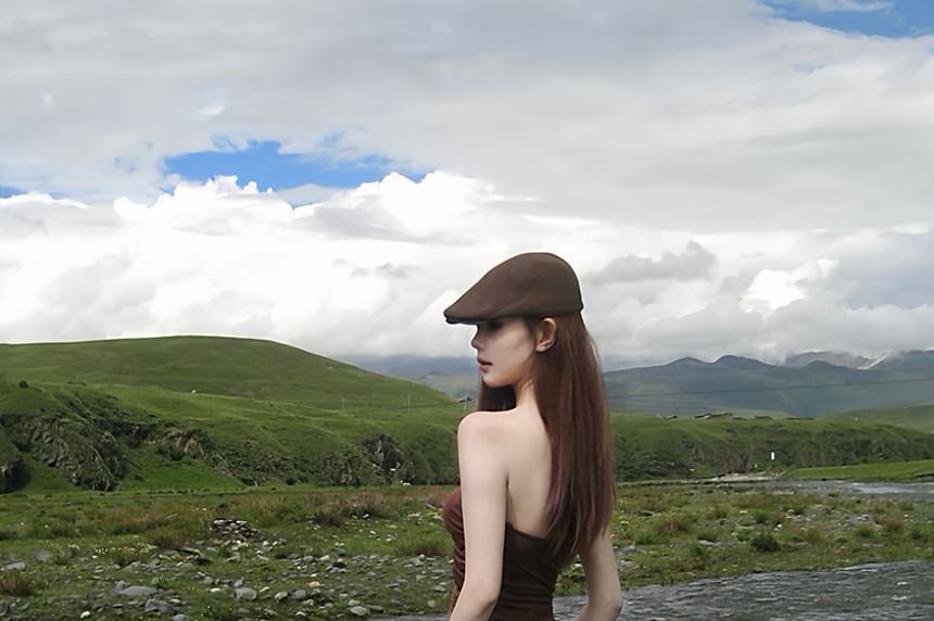 Strapless Plain Cutout Tube Top / Mid Rise Maxi A-Line Skirt / Set