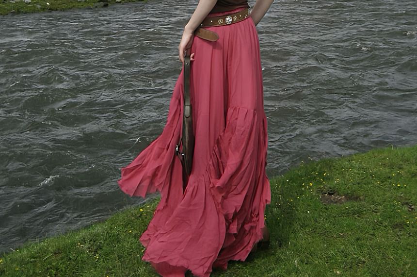 Strapless Plain Cutout Tube Top / Mid Rise Maxi A-Line Skirt / Set