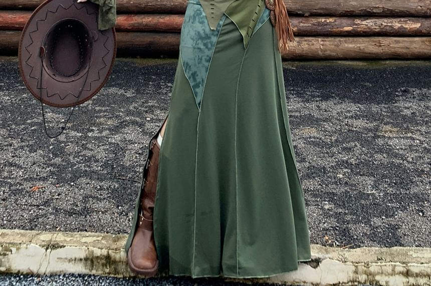 Round Neck Plain Camisole Top / Crop Cardigan / Mid Rise Maxi A-Line Skirt / Belt / Set