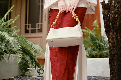 Long-Sleeve Floral Maxi Qipao / Shawl / High Waist Maxi A-Line Skirt / Set