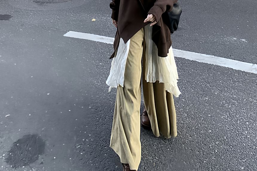 Plain Asymmetrical Sweater / Plain Long Shirt / High Waist Plain Wide Leg Pants / Set