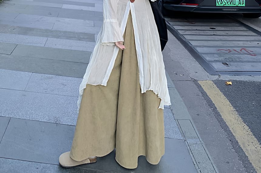 Plain Asymmetrical Sweater / Plain Long Shirt / High Waist Plain Wide Leg Pants / Set