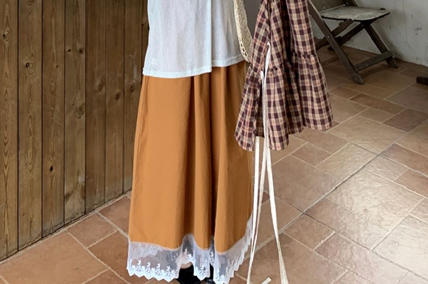 Long-Sleeve Crew Neck Plain T-Shirt / V-Neck Plaid Vest / High Rise Wide Leg Pants / Set