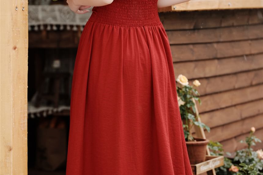 Sleeveless V-Neck Plain Maxi A-Line Dress / Tassel Cardigan / Set