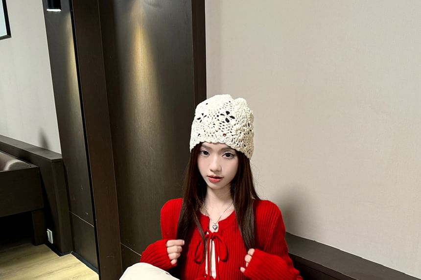 Long-Sleeve Plain Top / Crew Neck Plain Cardigan / High Waist Applique Maxi A-Line Skirt / Set