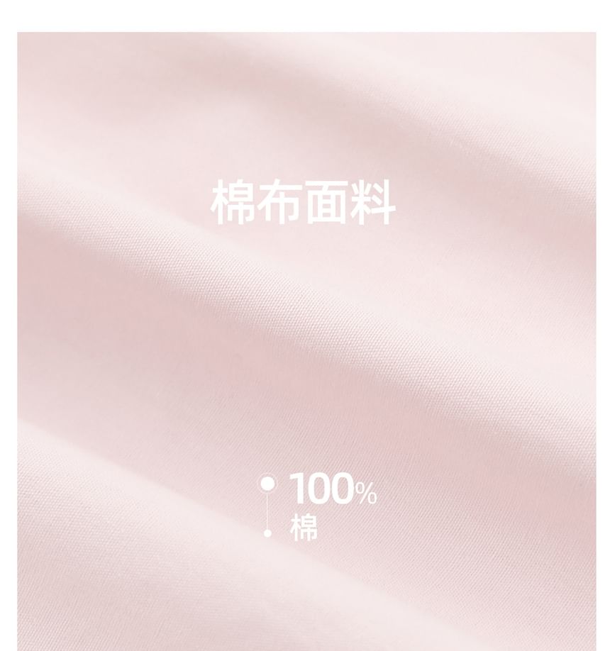 Long-Sleeve Square Neck Lace Panel Button-Up Plain Blouse