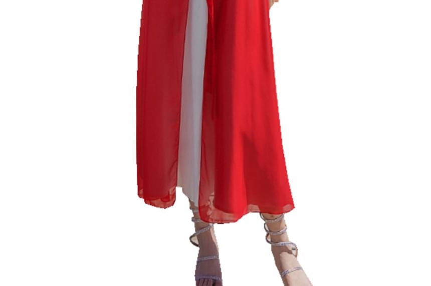 Patterned Embroidered Hood Slit Maxi Tie Front Jacket