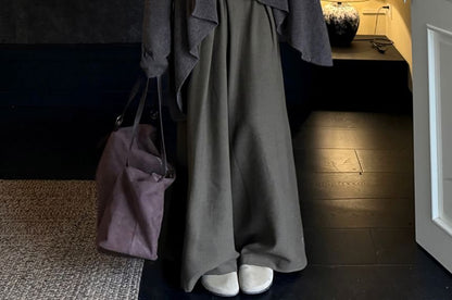 Long Sleeve Scoop Neck Lettering Embroidered Tee / Plain Open Front Cardigan / High Waist Plain Wide Leg Pants / Set