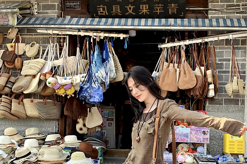 Long Sleeve Halter Ruffle Tiered Mock Two Piece Top / High Rise Plaid Panel Asymmetrical Midi A-Line Skirt / Set