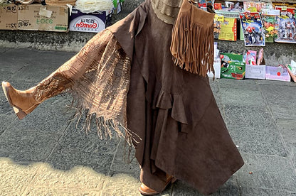 Long Sleeve Halter Ruffle Tiered Mock Two Piece Top / High Rise Plaid Panel Asymmetrical Midi A-Line Skirt / Set