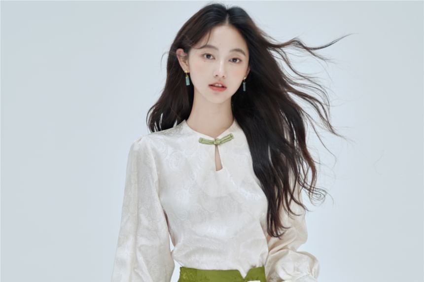 Long-Sleeve Frog Buttoned Top / High Rise Maxi Skirt / Set