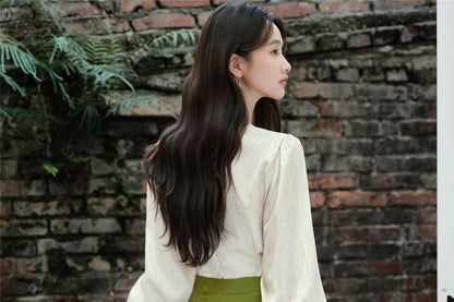 Long-Sleeve Frog Buttoned Top / High Rise Maxi Skirt / Set