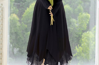 Long-Sleeve V-Neck Plain Midi A-Line Dress