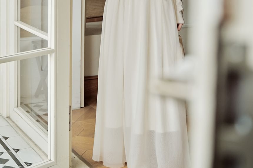 Long-Sleeve Plain Knit Top / High Rise Maxi A-Line Skirt / Set