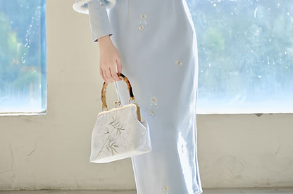 Long-Sleeve Stand Collar Plain Maxi Sheath Dress / Accessory / Sleeveless Top / Set