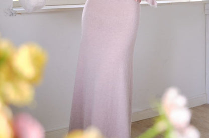 Long-Sleeve V-Neck Plain Knit Maxi A-Line Dress