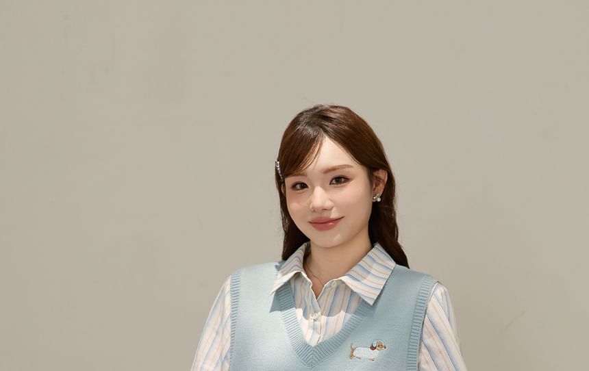 V-Neck Dog Embroidered Sweater Vest