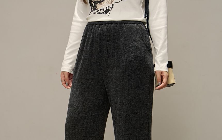 Elastic Waist Melange Wide Leg Pants