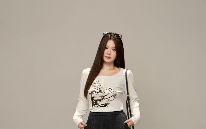 Elastic Waist Melange Wide Leg Pants