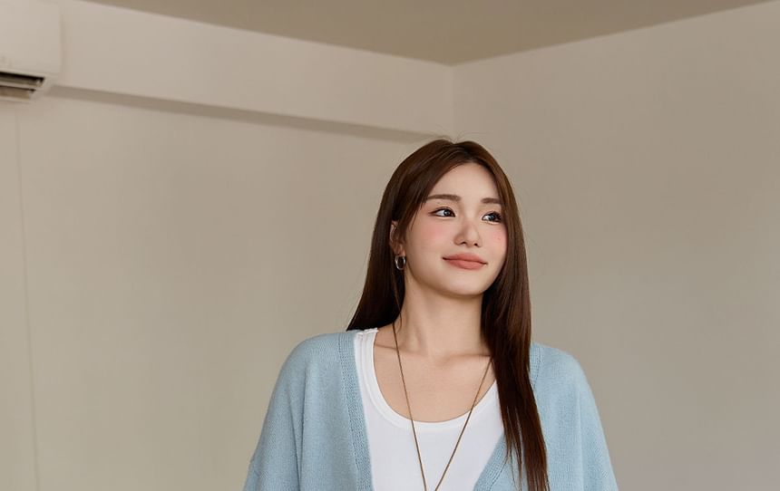 V-Neck Plain Open Front Cardigan