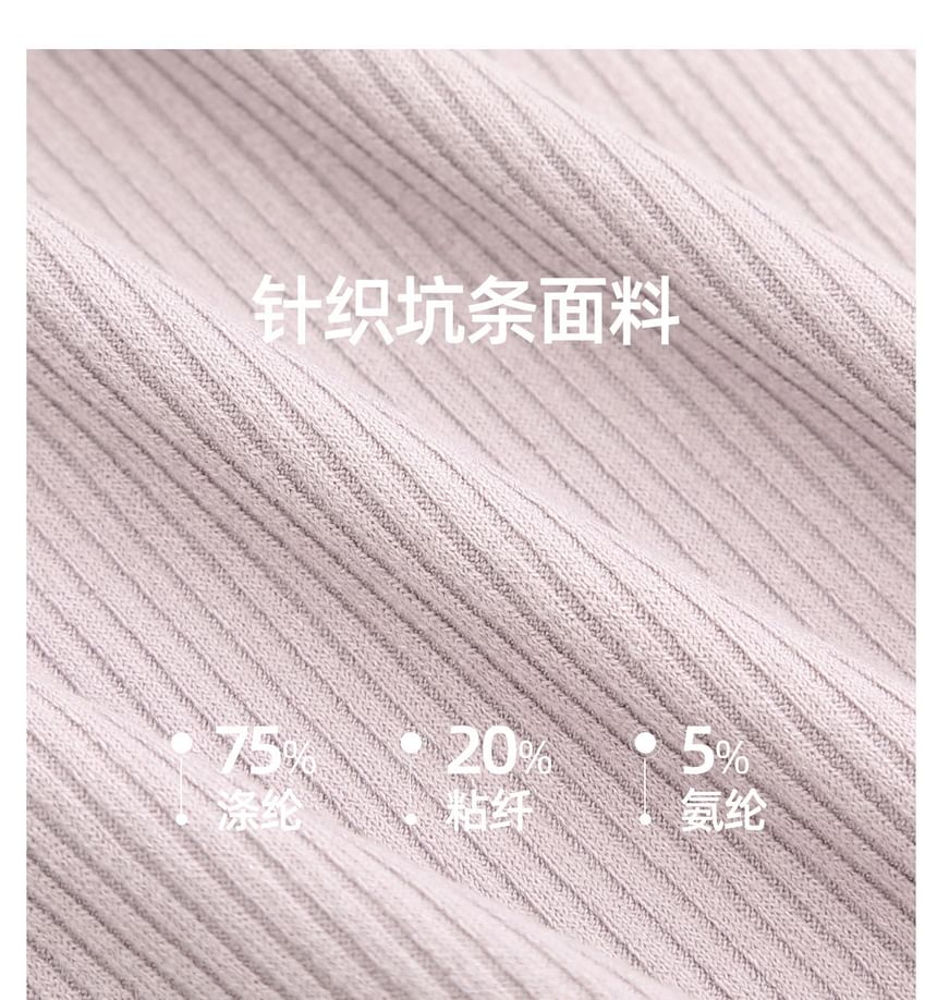 Mock Two-Piece Long-Sleeve Square Neck Henley Ribbed Knit Top