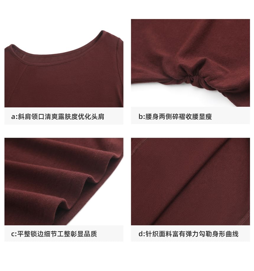 Long-Sleeve Boat Neck Plain Knit Top
