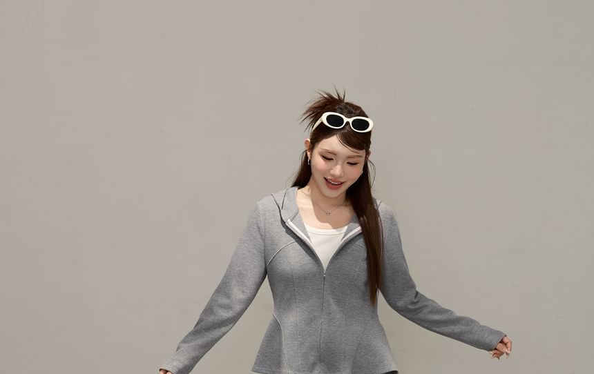 Set: Peplum Zip Hoodie + High Waist Loose Fit Sweatpants