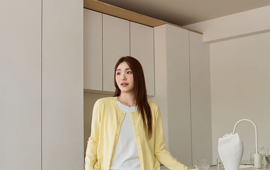 Long Sleeve Crew Neck Mock Two Piece Button Knit Top