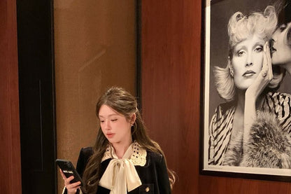 Lace Collar Velvet Button-Up Jacket