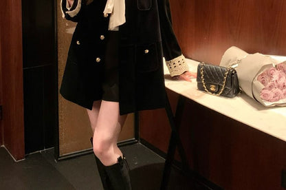 Lace Collar Velvet Button-Up Jacket