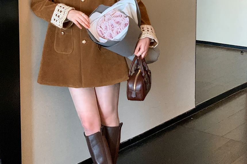 Lace Collar Velvet Button-Up Jacket