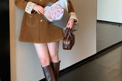 Lace Collar Velvet Button-Up Jacket