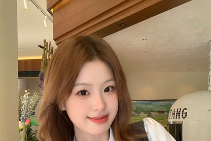 One buttoned Plain Crop Blazer / Long-Sleeve Two Tone Midi A-Line Dress / Set