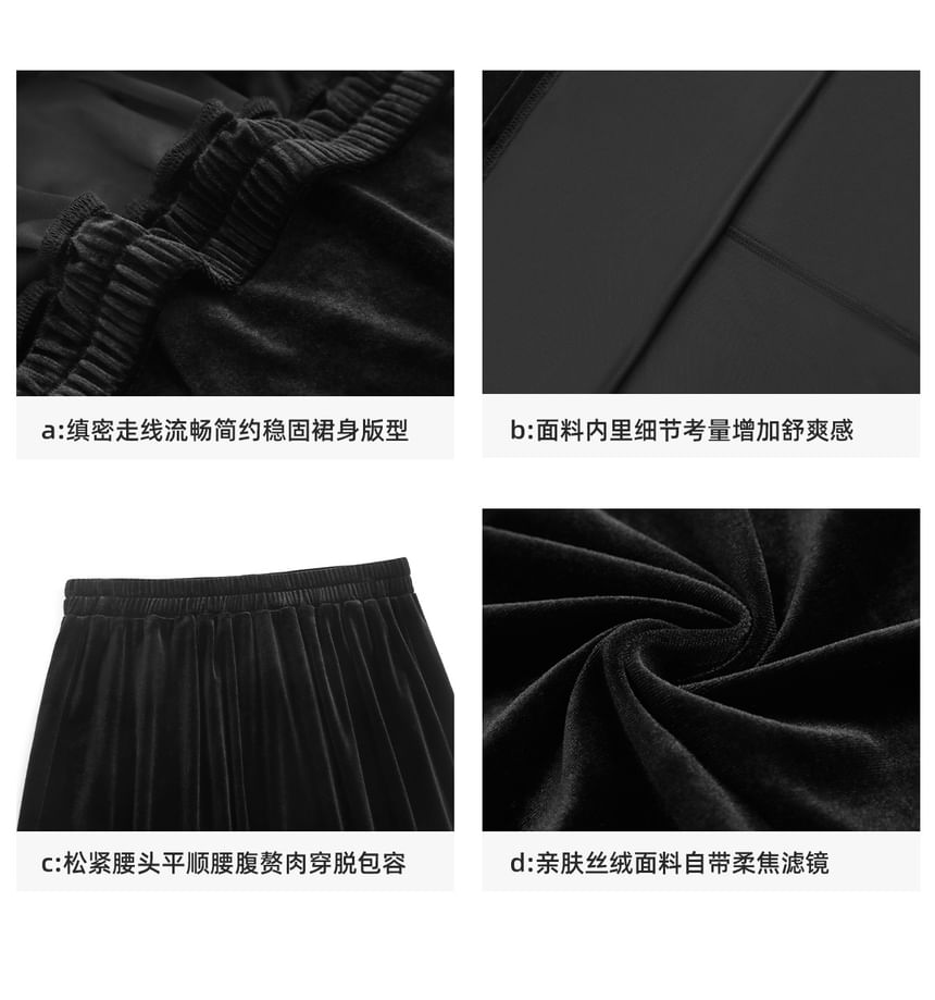 High Rise Plain Velvet Maxi A-Line Skirt