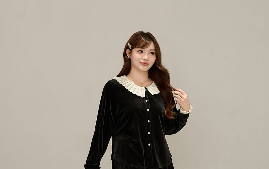 High Rise Plain Velvet Maxi A-Line Skirt