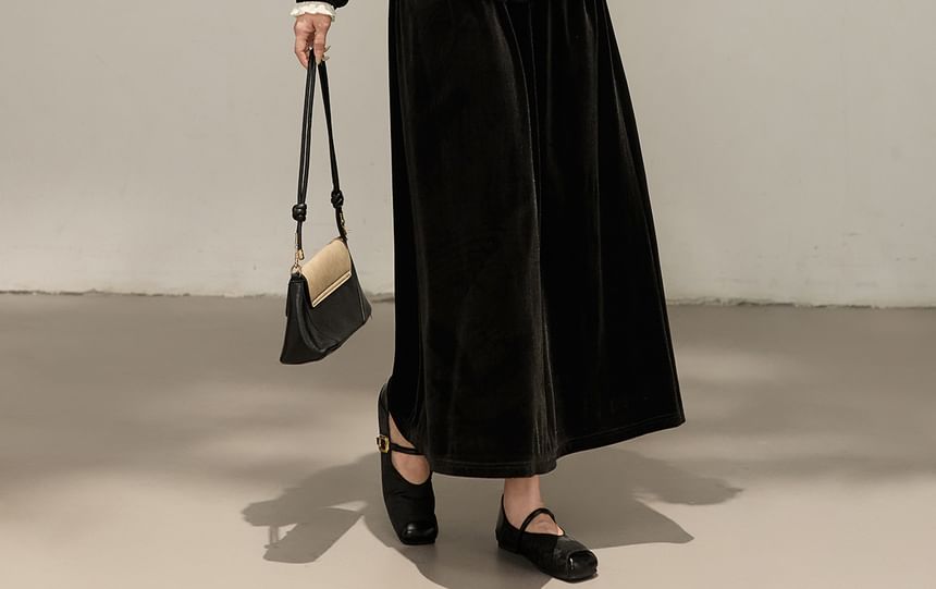 High Rise Plain Velvet Maxi A-Line Skirt