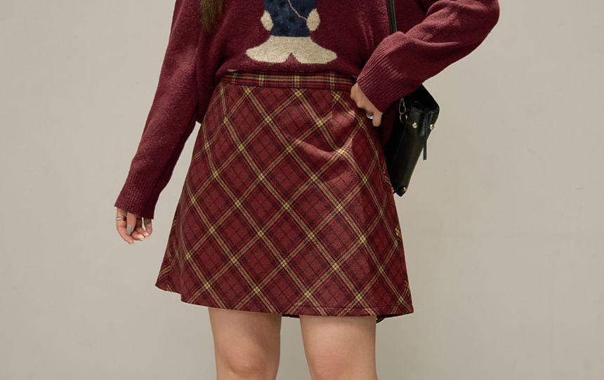 High Rise Plaid A-Line Skirt (Various Designs)
